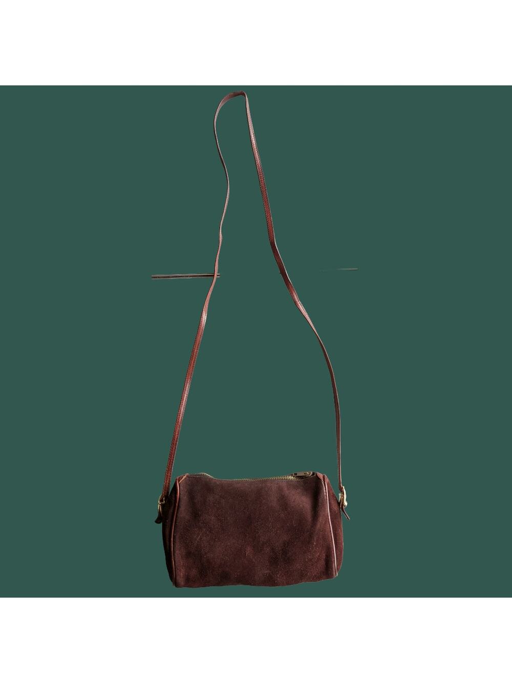 Vintage 1970s Small Burgundy Suede Purse with Long Strap by I. Magnin